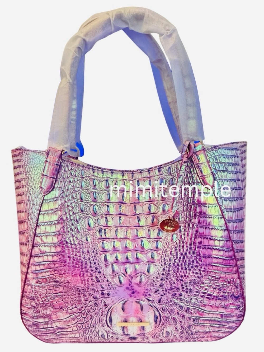 Brahmin Purple Iris - Aliza Iridescent Pink Croc-Embossed Tote Bag NWT